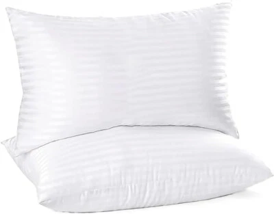 Hotel Quality Soft Luxury Egyptian Stripe 2 Pack Hollowfibre Filled Bed Pillows