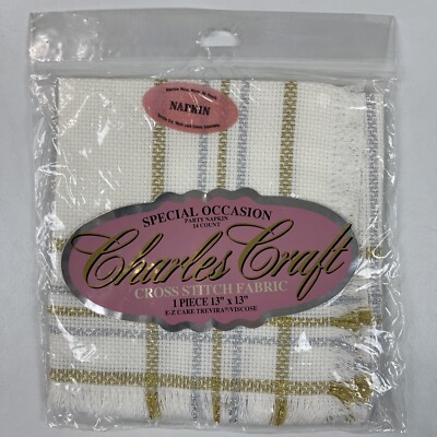 Charles Craft Napkin Aida Cloth Cross Stitch Fabric 14 Ct 13'' x 13'' Ivory New