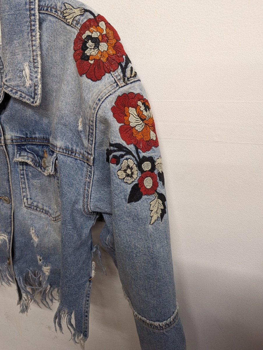 ジャケット・アウター ZARA flower denim jacket EMBROIDERED FLORAL DENIM JACKET - Blue | ZARA United States