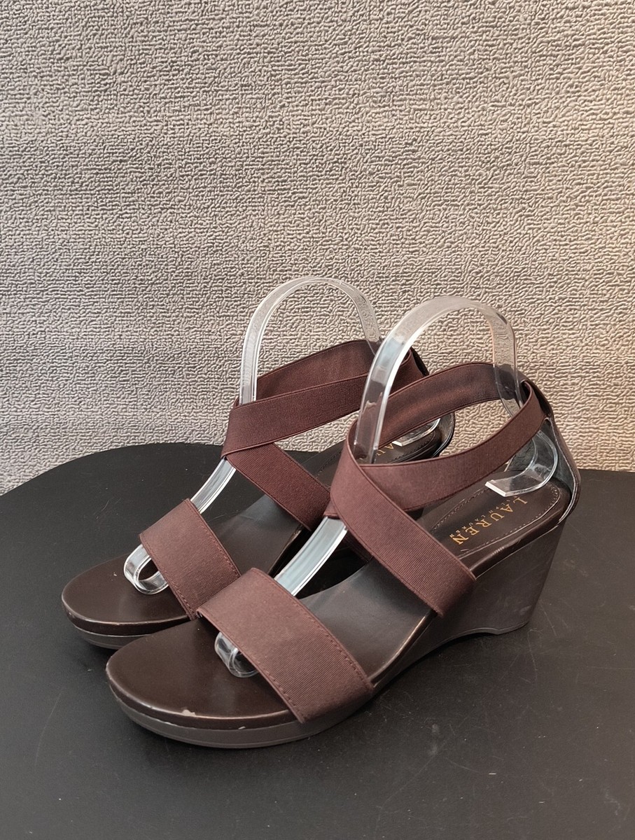 Lauren Ralph Lauren Platform Wedge Sandals Women's B Brown Stretch  Straps