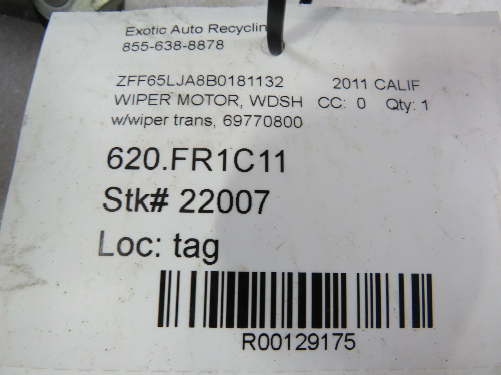 Ferrari California, Wiper Motor w/ Wiper Transmission, Used, P/N 69770800