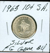 1963 SOUTH AFRICA SILVER  10 CENTS FINEST GRADE GEM BU *