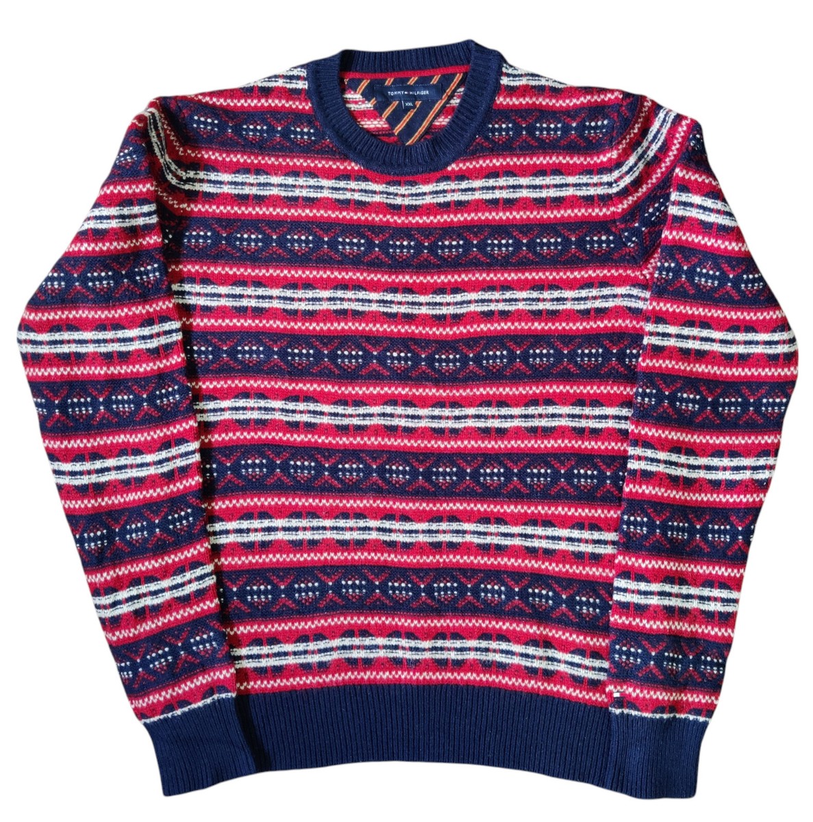 Tommy Hilfiger Fair Isle Jumper Men's Lambswool Blend Round Neck Pullover  Sz XXL