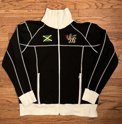 ROOTS Brand JAMAICA FLAG + LION Full Zip Cotton Pullover Men's XL Made in Canada