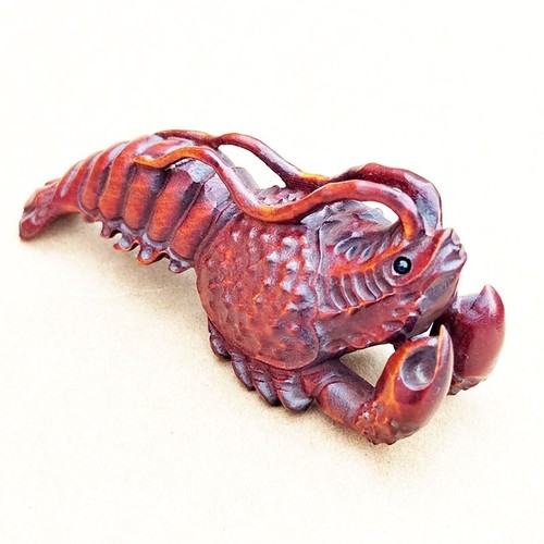 BY229 - 7.5 *3.3 * 3.2 CM Boxwood Carving Figurine Netsuke - Lobster Shrimp - Picture 4 of 8