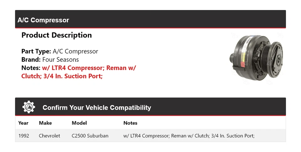 Chevrolet C2500 Suburban 1992 compresor de aire acondicionado 4 estaciones Foto 2 de 4