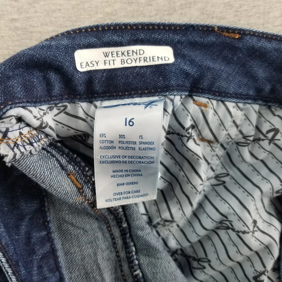 Lindo pantalón de mezclilla para mujer Seven7 talla 16 fin de semana ajuste fácil novio lavado oscuro Normcore Foto 4 de 4