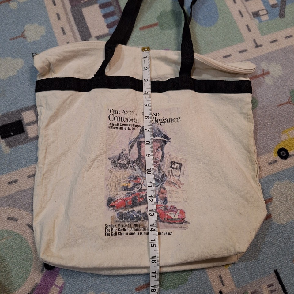 Canvas Tote Bag W/ Car Racing Driver Strut 2001 Faded Graphic Ritz