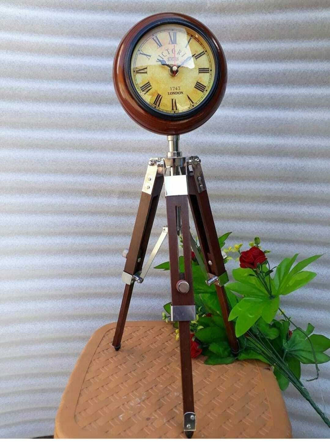 Reloj de mesa de madera reloj de cubierta hecho a mano con soporte de trípode...