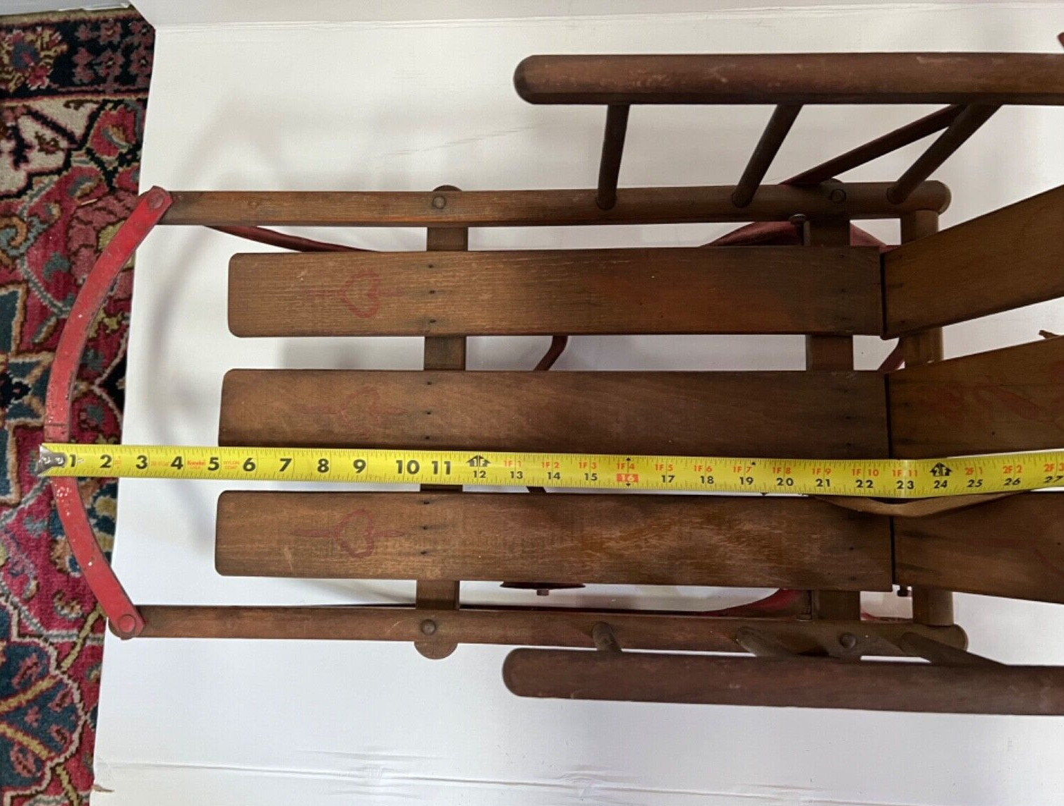 Vintage Antique Wood Baby Child Sled Back Rest with Metal Runners