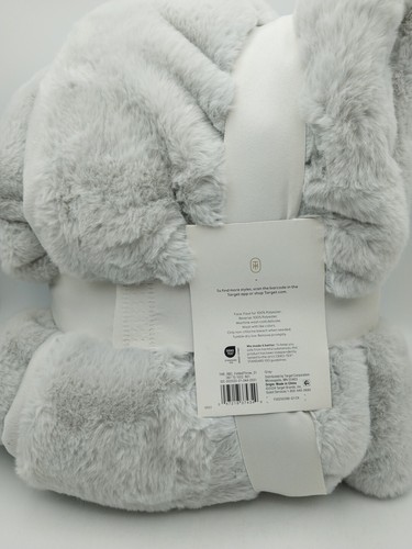 Threshold Throw Blanket Faux Fur 50in x 60in Light Gray - Picture 6 of 6