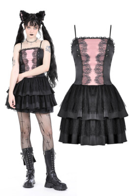 black dress with long cardigan Gothic girl rose in pink heart high low dress DW790 main image 1