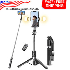 Selfie Stick Tripod with Light, 45'' Selfie Stick with Wireless Remote, Portable