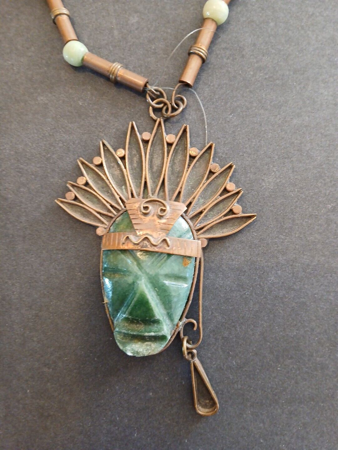 Rare Lucky Casa Maya Mexico Brass Copper Jade Sou… - image 2