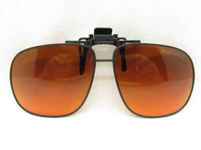 BLUBLOCKER BLACK METAL CLIP-ON SUNGLASSES ORANGE LENSES 60 116079