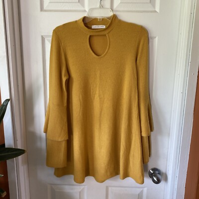 Chris Carol Sweater Women’s Size M Goldenrod Long Sleeve Flared Layered  Sleeve