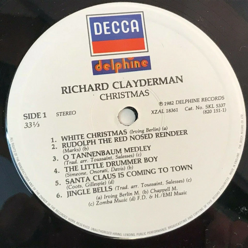 RICHARD CLAYDERMAN Christmas 1984 UK Vinyl LP Ave Maria white Jingle Bells DECCA - Image 3 of 3