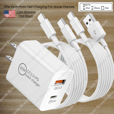 Fast Charger For iPhone Charging Cord 20W Dual Ports PD USB C QC Power Cube Lot