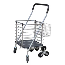 Folding Steel Easy Climb Shopping Cart Rotating 3-Wheel Design Padded Handle