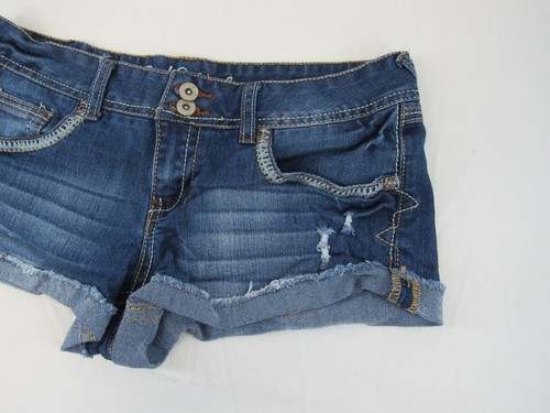 Red Camel Junior Blue Jean Shorts Wide Stitch Low Rise Double Button Size 9 - Picture 3 of 8
