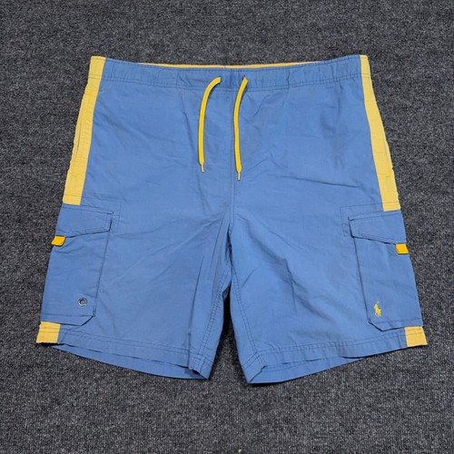Vintage Polo Sport Badehose Herren mittelblau gelb Ralph Lauren