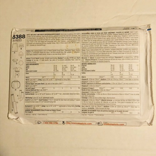 Simplicity 8388 Sewing Pattern Vest Hat Booties Scarf Backpack Uncut Vintage - Picture 2 of 3