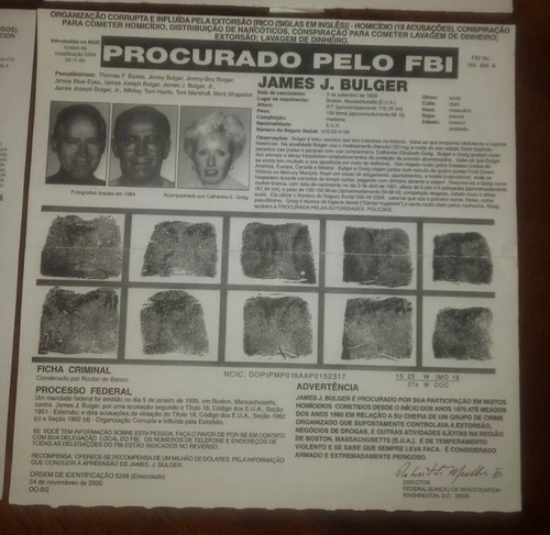 Very Rare FBI Wanted Poster James Whitey Bulger Boston Mob Boss Winter Hill Gang