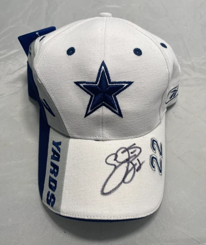 Emmitt Smith Signed Run w/History 16727 Yards White Reebok Hat, Blue Cowboy Star