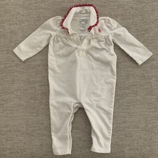 Ralph Lauren 9M White Polo Romper / Jumpsuit / Coverall w/ Pink Horse Neck.