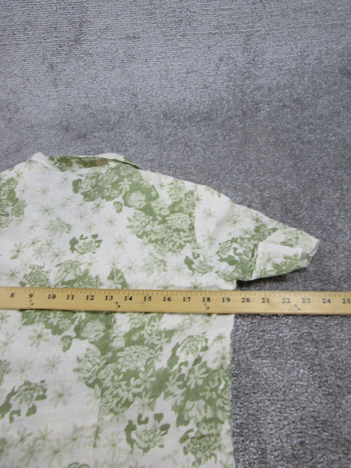 Desmond & Dempsey Sleep Shirt Top Womens Xs Green White Linen Button Pajama