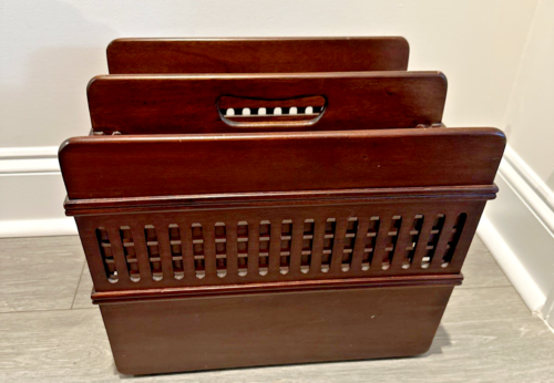 Selamat Designs Mid Century Vintage Wooden Double Magazine Organizer Rack 1950s