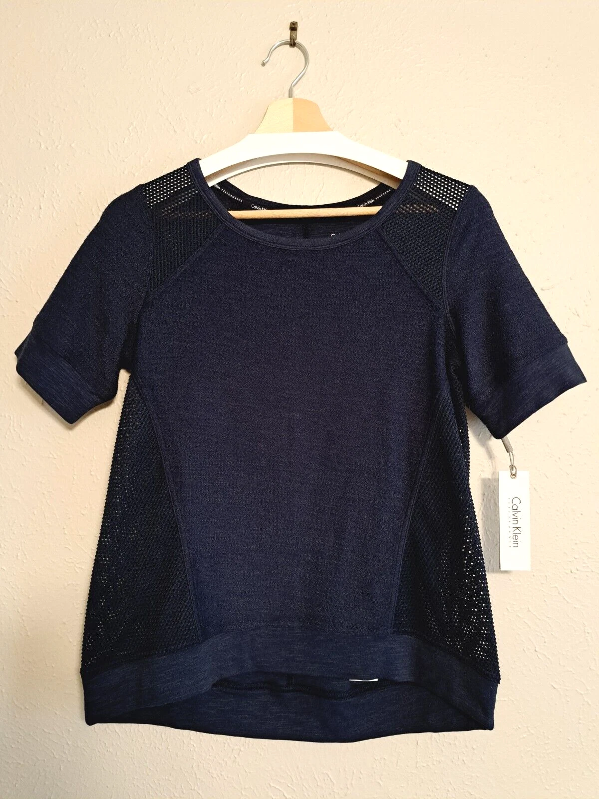 Calvin Klein Performance Women's Lightweight Terry Tee Mesh Navy sz XS NWT