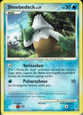 Pokemon Karte Trading Card Game D&P Sturmtief Nr. 74/100 Shnebedeck
