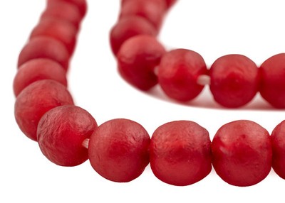 Red Recycled Glass Beads 18mm Ghana African Sea Glass Round Large Hole Handmade