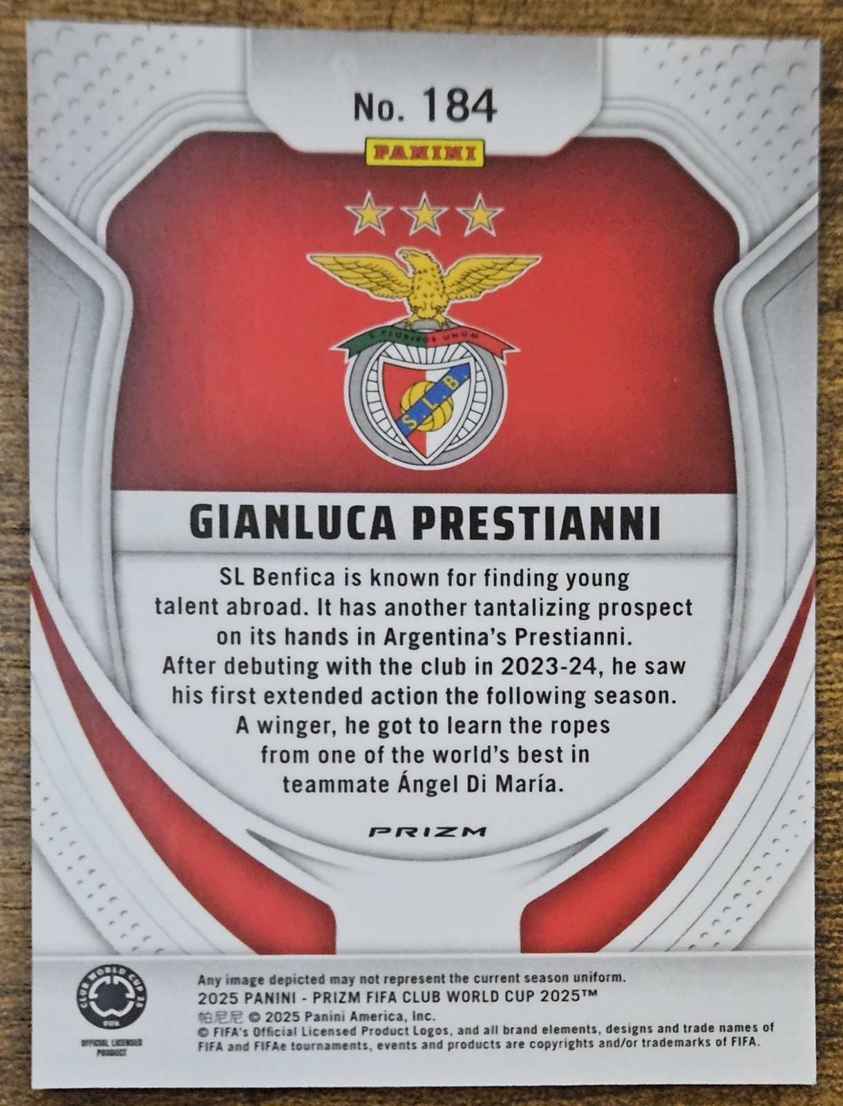 2025 Panini Prizm FIFA Club WC 184 Gianluca Prestianni Pulsar ROOKIE RC Benfica view 2
