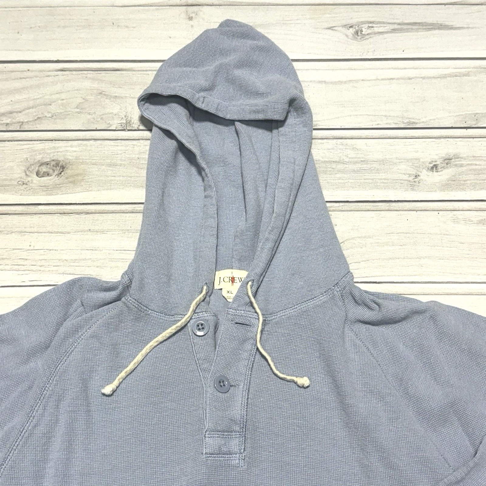 J Crew Hoodie Mens XL Blue Linen Cotton Thermal Henley Oarsman Outdoor Preppy