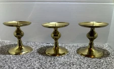 VTG Brass Candle Holders Pedestal Set 3 MCM Spiked Base Preown Good VTG Cond 5”