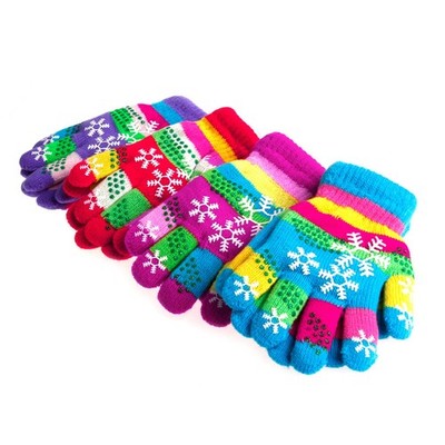 Autumn Winter Children Bi-layer Thickened Snow Print Colored Yarn Knit Gloves