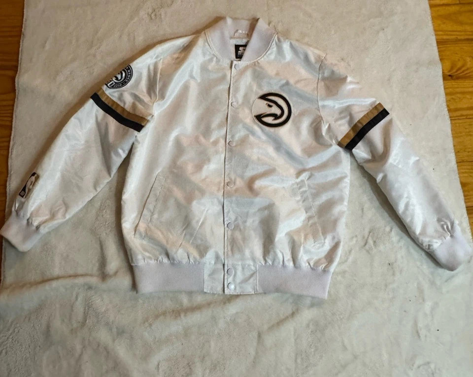 Atlanta Hawks Starter Black Label White Bomber Jacket Mens XL 50th Anniversary - Image 3 of 4