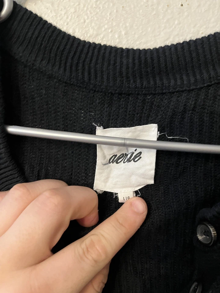 Aerie Womens Sweater Black Pullover Ribbed Henley Long Sleeve 100% Cotton Large - Image 2 of 4