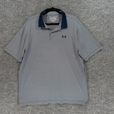Under Armour Performance Polo Mens XL Navy Striped Short Sleeve Golf Shirt Loose