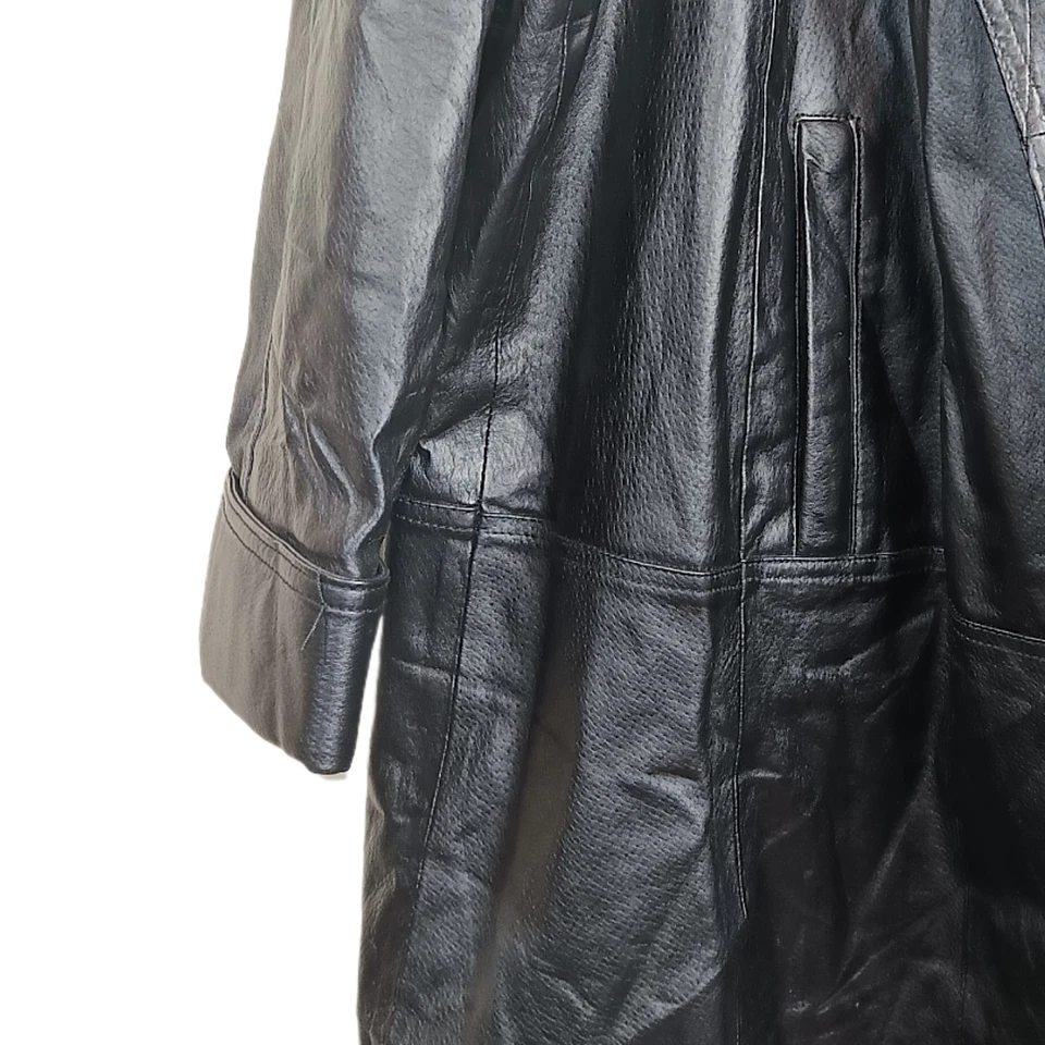 Gabardina de cuero Woman Within para mujer 18 W negra frente abierto larga acolchada Y2K Foto 3 de 4