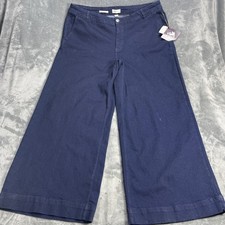 Ava Viv Jeans Womens 20 Wide Leg Stretch High Rise Blue Dark Wash Denim