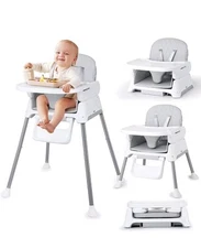 BELLABABY 3-in-1 Baby High Chair, Adjustable Convertible Chairs - WHITE/GREY