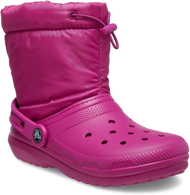 Crocs Classic Kids Fur Lined Pink Boots New Sz 4 Youth