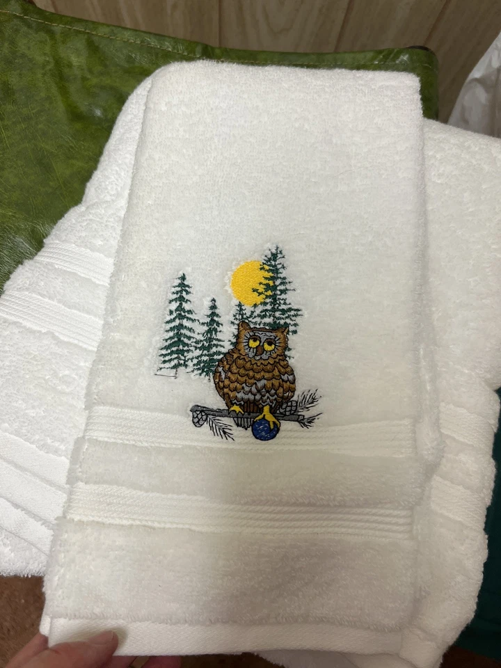 Juego de toallas de baño con toalla de mano y paño búho bosque luna Foto 3 de 4