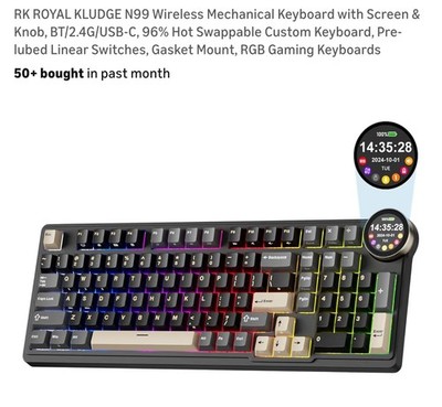RK ROYAL KLUDGE N99 Wireless Mechanical Keyboard with Smart Display.