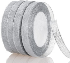 3/8 Inch Silver Glitter Ribbon, 100 Yards Sparkly Metallic Fabric Ribbons for...