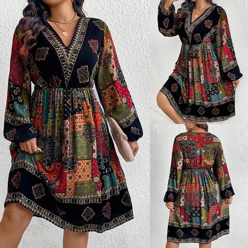 Plus Size Curvy Women Floral Dress Summer Holiday Beach Party Swing Sundress - Picture 12 of 117
