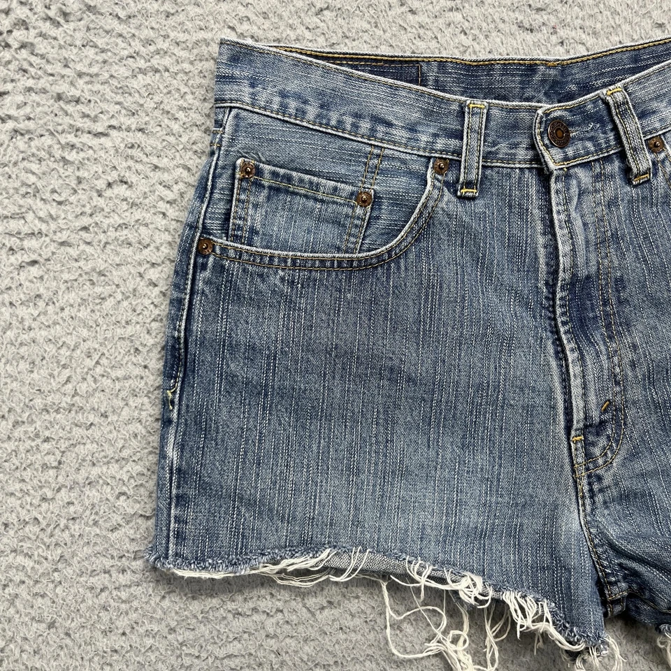 Pantalones Cortos De Colección Levi's 535 Para Mujer W32 Azul Deshilachado Denim Envejecido Jean Foto 2 de 4